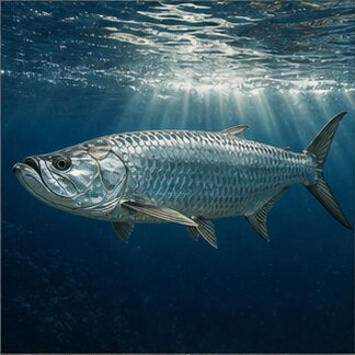Atlantic tarpon swimming in blue water
