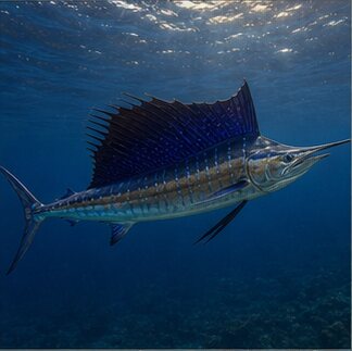 Atlantic sailfish with dorsal sail extended
